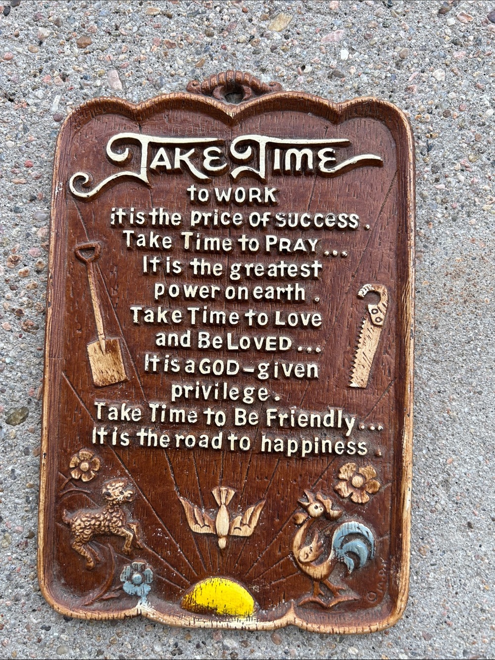 Vintage Take Time Wall Plaque - Brown with Yellow Accent